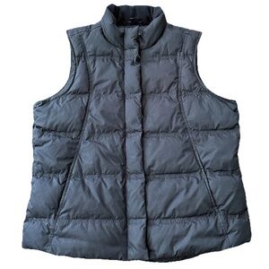 Eddie Bauer Black Vest Women Large Goose Down Quilted  Zip Puffer Style 4571